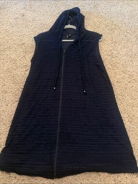 Sleeveless Hooded Zip Swim Coverup in Navy